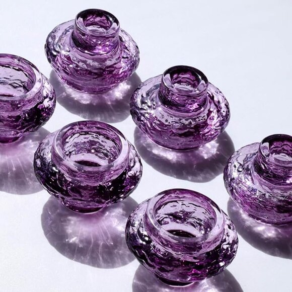 Glass Dual Sized Candle Holders Purple 6 piece NWOT - Picture 1 of 5